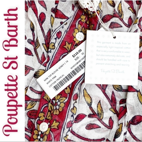 NWT POUPETTE ST BARTH Honey Sheer Cropped Tropical Cotton Mini Top, Size Medium - Picture 8 of 12